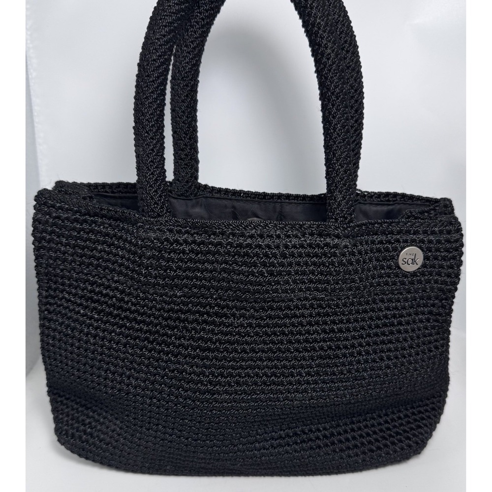 The Sak Crochet Knit Woven Double Handle Handbag Magnetic Closure‎ Purse Vintage